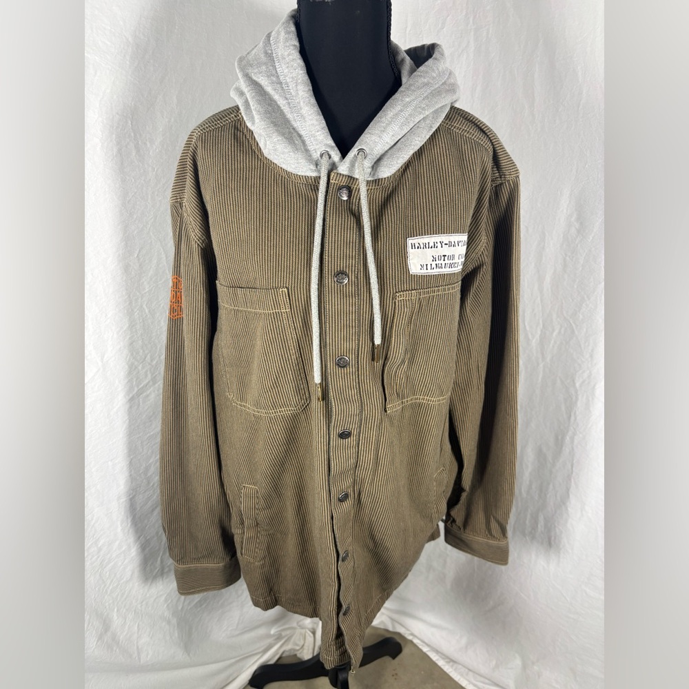 Genuine Harley Davidson Railroad Stencil Hooded Long Sleeve Button Down